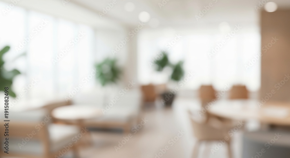 Fototapeta premium Stylish and Modern Office Interior Featuring Abstract Chairs, Tables, and Soft Ambient Lighting