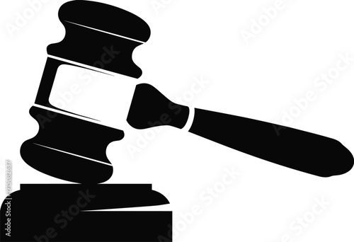 Judge gavel silhouette icon, legal justice symbol isolated on white background court law illustration