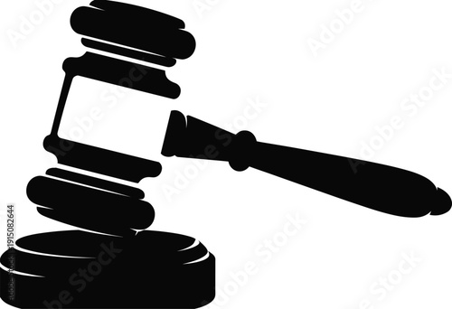 Judge gavel striking sound block, legal justice symbol isolated on white background courtroom illustration
