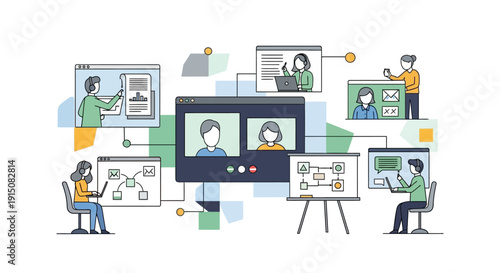 People collaborating remotely in a virtual meeting environment.