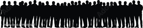 Large group of people silhouette standing in a row together for community business social gathering and diverse professional crowd concept.