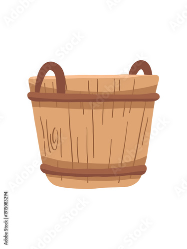 Wooden Harvest Basket Hand Drawn Illustration