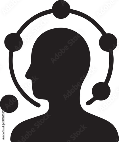 Silhouette of a person with a circular pattern and a microphone symbol. isolated on white background, illustration