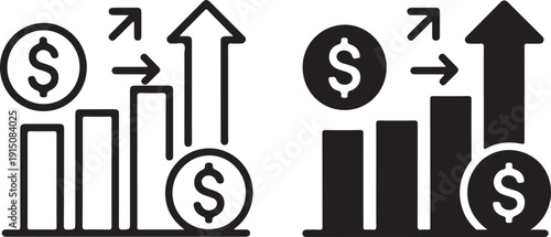 Graphs with dollar signs illustrating financial growth and economic trends isolated on white background, illustration