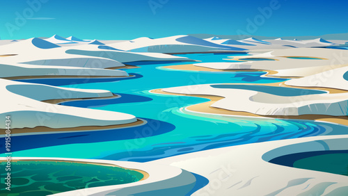 Very beautiful white sand dunes of Lençóis Maranhenses cradle seasonal turquoise lagoons, forming a breathtaking mosaic across northeastern Brazil’s coastal plains.