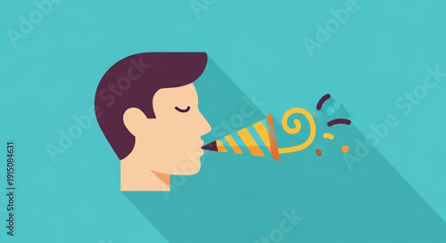 Man shouting loudly through a megaphone on blue background with dynamic sound waves
