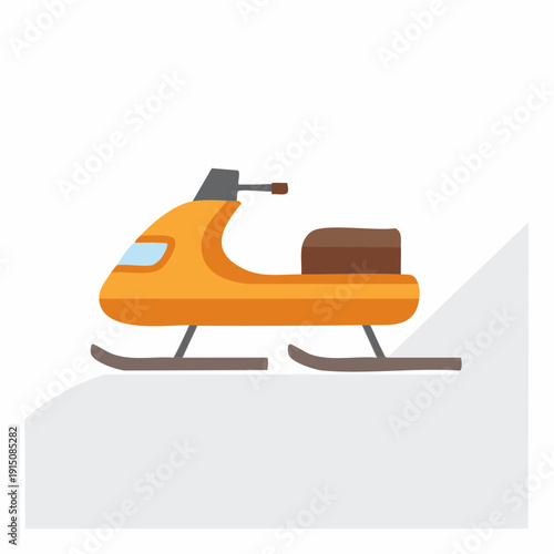 Orange snowmobile illustration against a snow landscape, ideal for winter season activities and recreational themes.