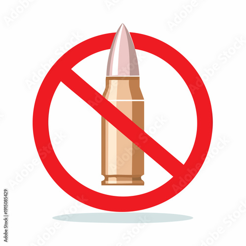 No Guns Sign with Bullet in Red Circle. Anti Violence and Safety Concept