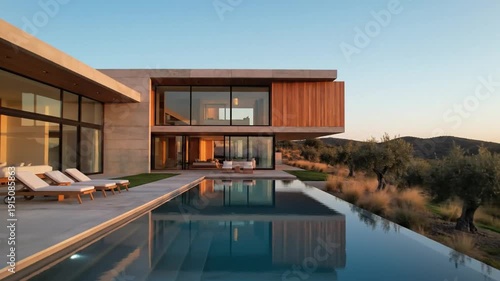 Wallpaper Mural Modern villa with pool reflecting architecture and nature Torontodigital.ca