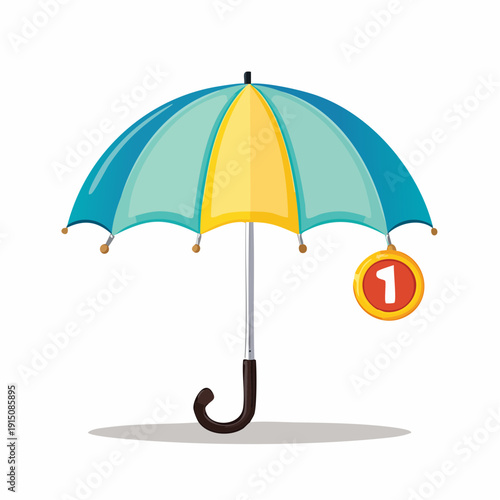 Cartoon umbrella with a badge of number one for safety or insurance
