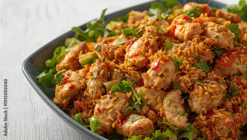 Fototapeta premium Spicy minced chicken salad, a favored Thai dish