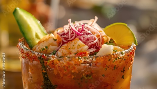 Wallpaper Mural Spicy lime shrimp dish with avocado, cucumber, and red onion Torontodigital.ca