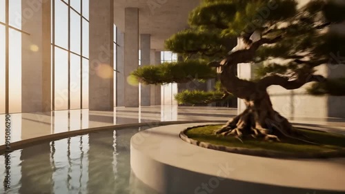 Wallpaper Mural Modern Lobby Interior with Bonsai Tree and Sunlight Torontodigital.ca