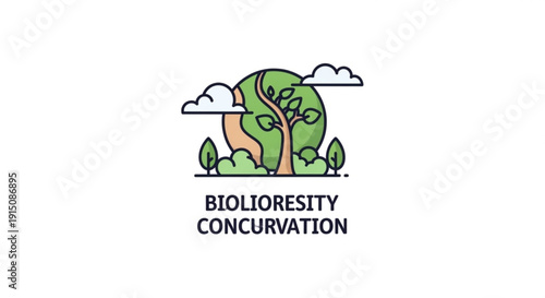 Biodiversity conservation logo with tree earth and clouds symbolizing environmental protection and sustainability