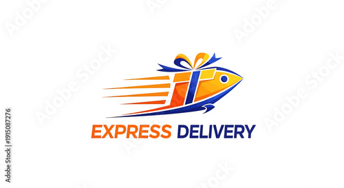 Dynamic express shipping logo featuring a stylized rocket-gift, symbolizing swift and reliable package delivery for e-commerce and logistics services