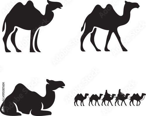 Camel silhouettes collection featuring walking and resting dromedary