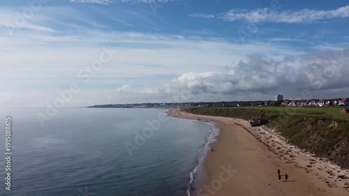 Wallpaper Mural Wide Aerial View of Whitley Bay Beach and Town Skyline Torontodigital.ca
