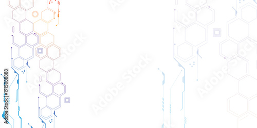 Futuristic connected black circuit hexagon on a white background. Abstract hexagons pattern texture background.
