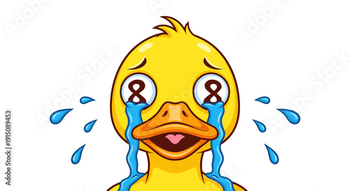 Cartoon duck with tears crying sad eyes vector illustration
