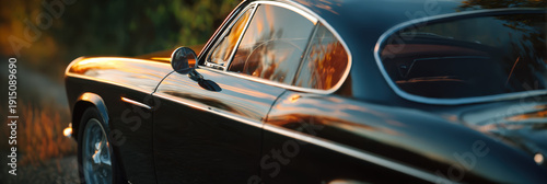 Classic car gleaming in golden hour