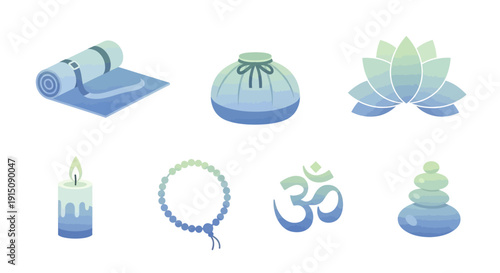 Zen-themed illustration depicting yoga, meditation, spiritual practice, and inner peace concepts
