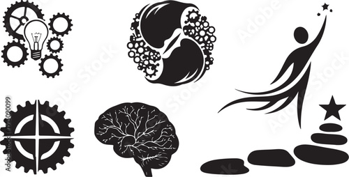 Mindfulness and innovation concept with various symbolic black icons