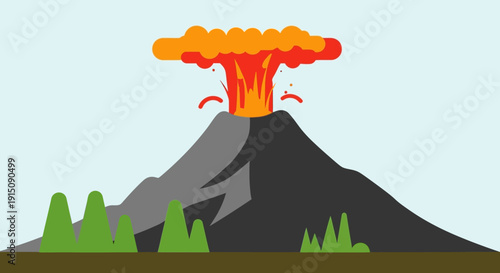 Volcanic Eruption with Lava and Smoke Emission.