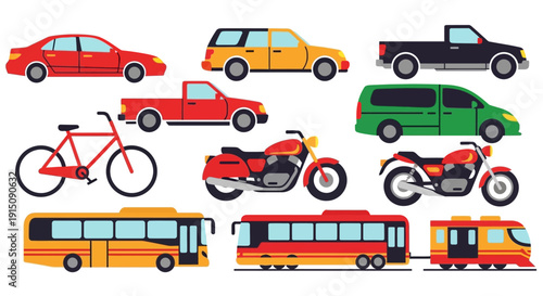 Assorted Vehicles and Transportation Modes Illustration.