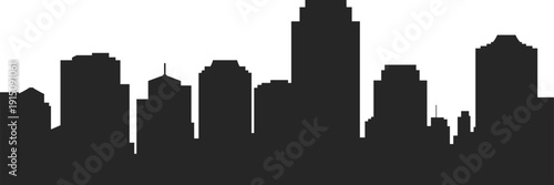City skyline silhouette, urban skyscraper panorama, modern downtown buildings, metropolitan architecture outline, cityscape vector illustration isolated on white background