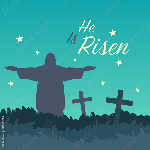 Easter Scene with Crosses and Jesus Silhouette