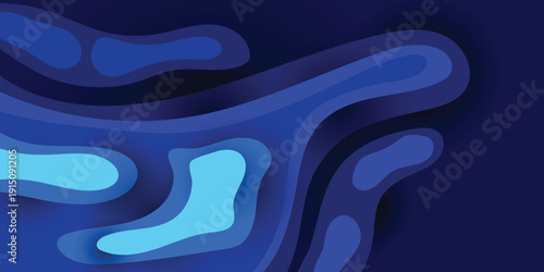 Paper cut background - Blue abstract wave shapes - Trendy 3D design