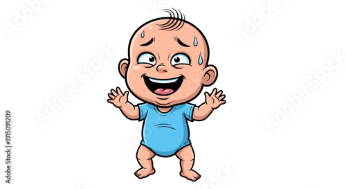 Embarrassed Baby Sweating with Wide Eyes and Open Mouth, Cute Cartoon Character Illustration