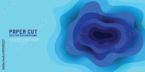 Multi layers blue color texture 3D papercut layers in gradient vector banner