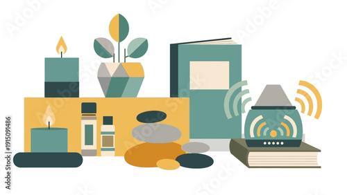 Relaxation and wellness items for a peaceful home environment.