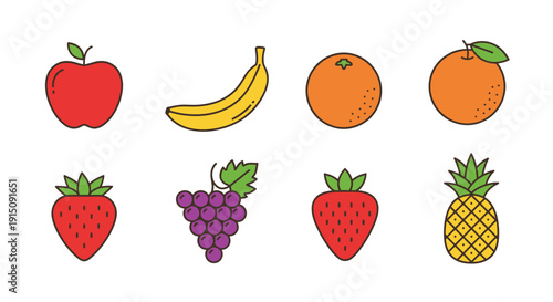Vibrant illustration of a diverse assortment of fresh and colorful fruits isolated on white