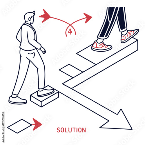 A person on a seesaw with solution arrow