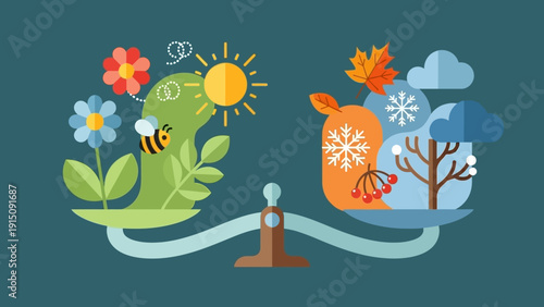 Seasons Balance Scale Illustration.