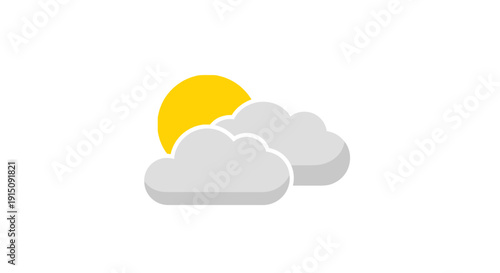 Weather icon illustration of the sun partially obscured by fluffy, stylized clouds no comma