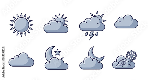 Weather Icon Set: A Collection of Simplified Symbols Depicting Atmospheric Conditions