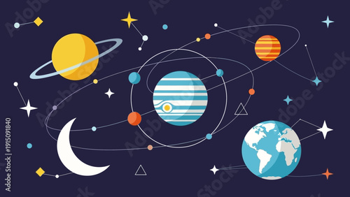 Solar System Planets and Stars in Space.