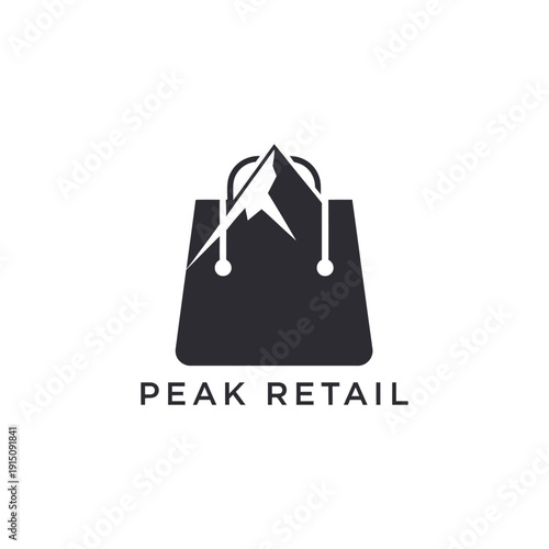 Mountain and shopping bag logo for outdoor equipment store Peak Retail