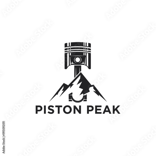 Mountain and engine piston logo for automotive adventure Piston Peak