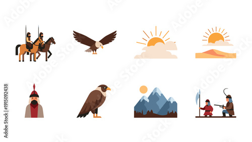 Historical figures and nature elements in flat design