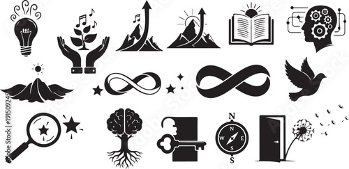 Collection of inspirational and creative symbols and icons set