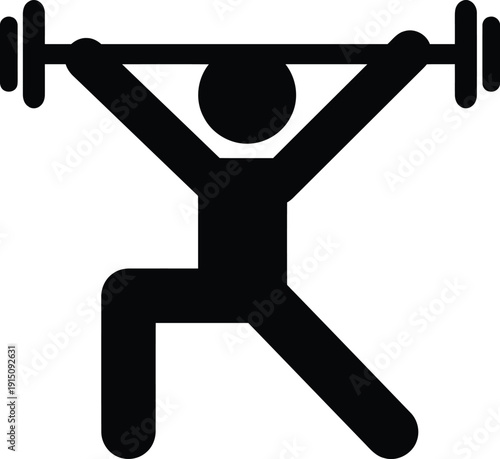 Weightlifter lifting barbell overhead fitness pictogram silhouette icon