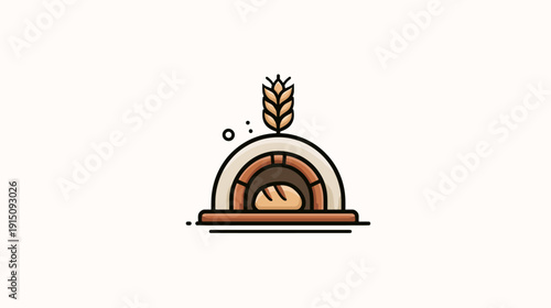 A stylized illustration features an oven with bread and wheat in a minimalist graphic