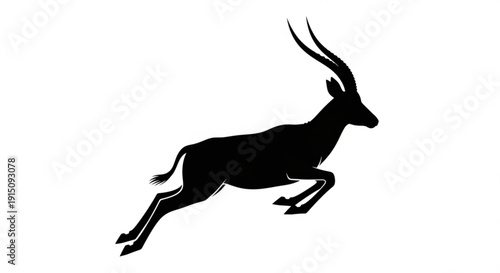 Black silhouette of an antelope running on white background dynamic wildlife illustration