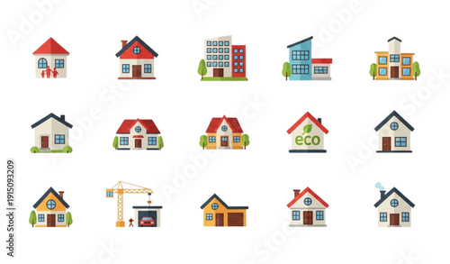 Modern Colorful Flat House Icon Set Real Estate Property EPS 10 Vector