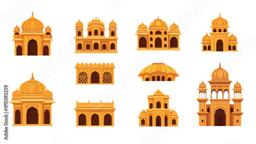 Iconic indian architecture elements in flat style