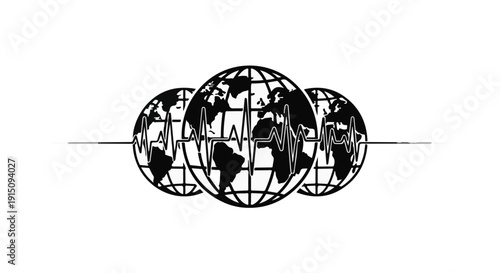 Global connection network earth globes grid pattern international relations business concept modern illustration